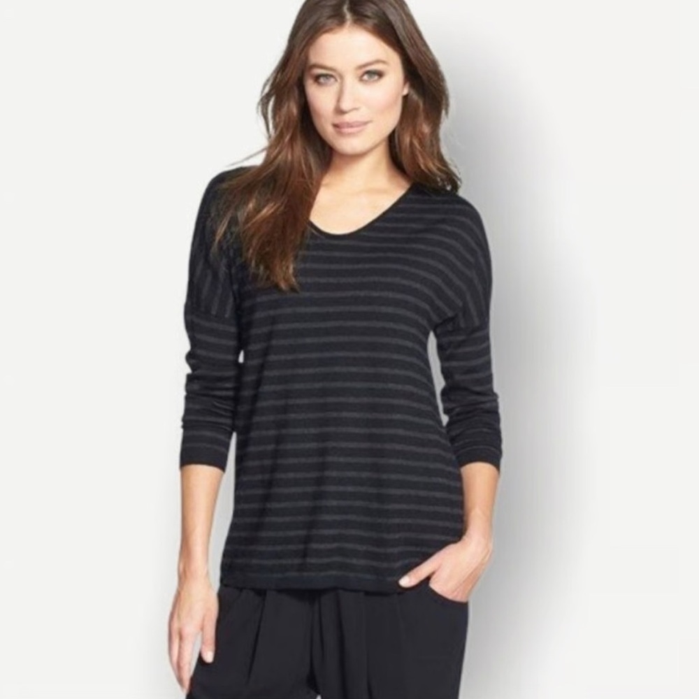 Eileen Fisher striped pullover sweater made from 100%‎ merino wool